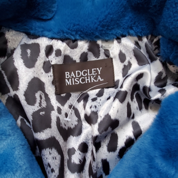 Badgley Mischka *blue* faux fur bunny trench coat - Picture 6 of 7